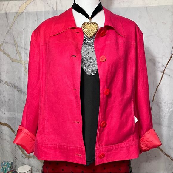 Vintage Jackets & Blazers - JG Hook Candy Apple Red Women Vintage Linen Blazer size 12 EUC